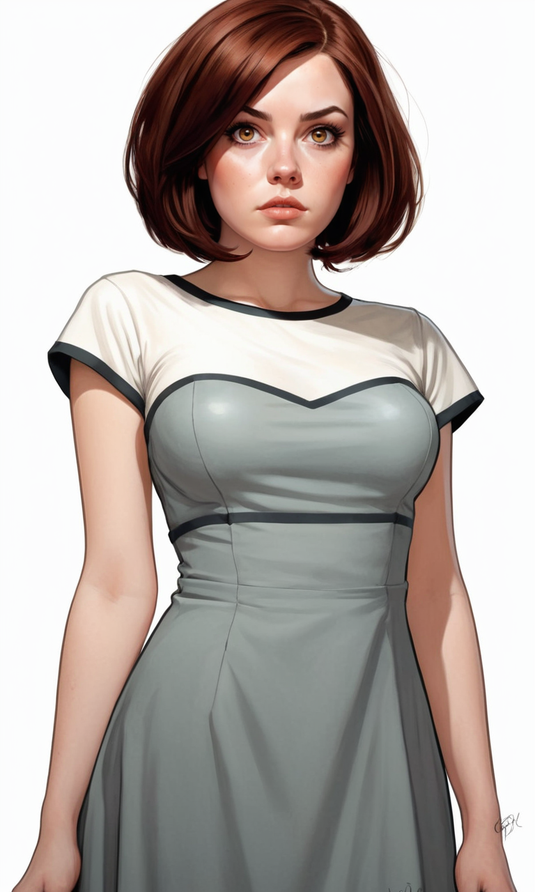 00264-[number]-4057862733-drawing, solo, front, standing, 22 year old girl with Dark Auburn a-line bob hair, (shocked), Cinnamon eyes, chubby body, small.png